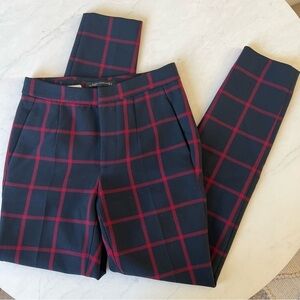 Zara Navy and Red Plaid Trousers